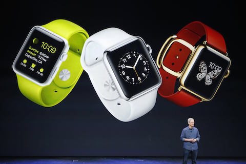 Apple CEO Tim Cook speaks about the Apple Watch during an Apple event at the Flint Center in Cupertino