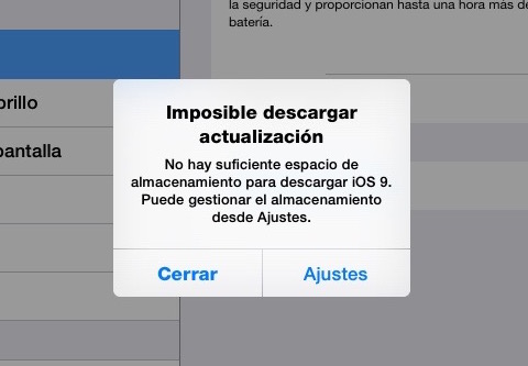 error imposible descargar actualización iOS 9