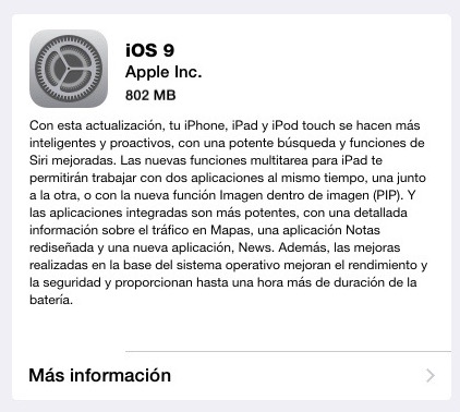 iOS 9 archivo instalación