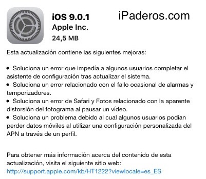 iOS 9.0.1 actualización