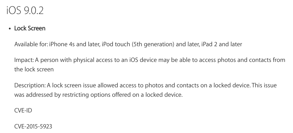 seguridad iOS 9.0.2