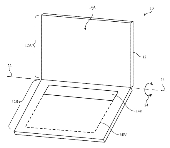Gráfico de la patente de Apple con una doble pantalla