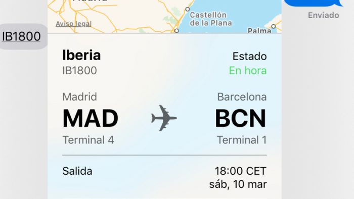 Previsualización vuelo iMessage